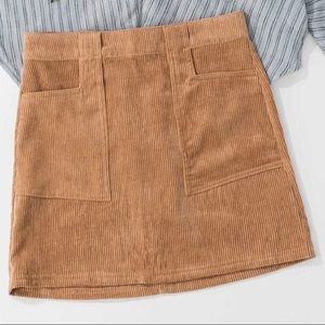 Corduroy Camel Skirt with Front Pockets